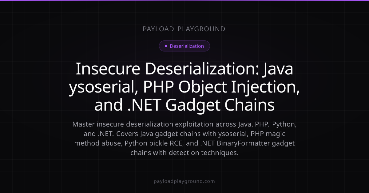 Insecure Deserialization: Java ysoserial, PHP Object Injection, and ...